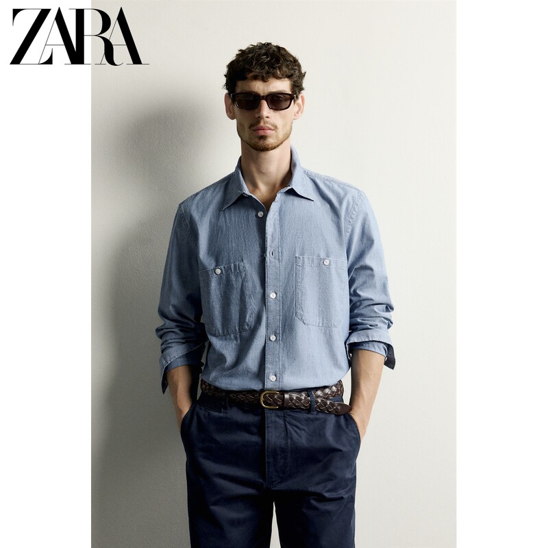 Zara2026 Autumn New Collection Men's Slim Fit Straight Collar Long Sleeve Pocket Shirt 7545356 427 Zara2026 Autumn New Collection Men's Slim Fit Straight Collar Long Sleeve Pocket Shirt 7545356 427
