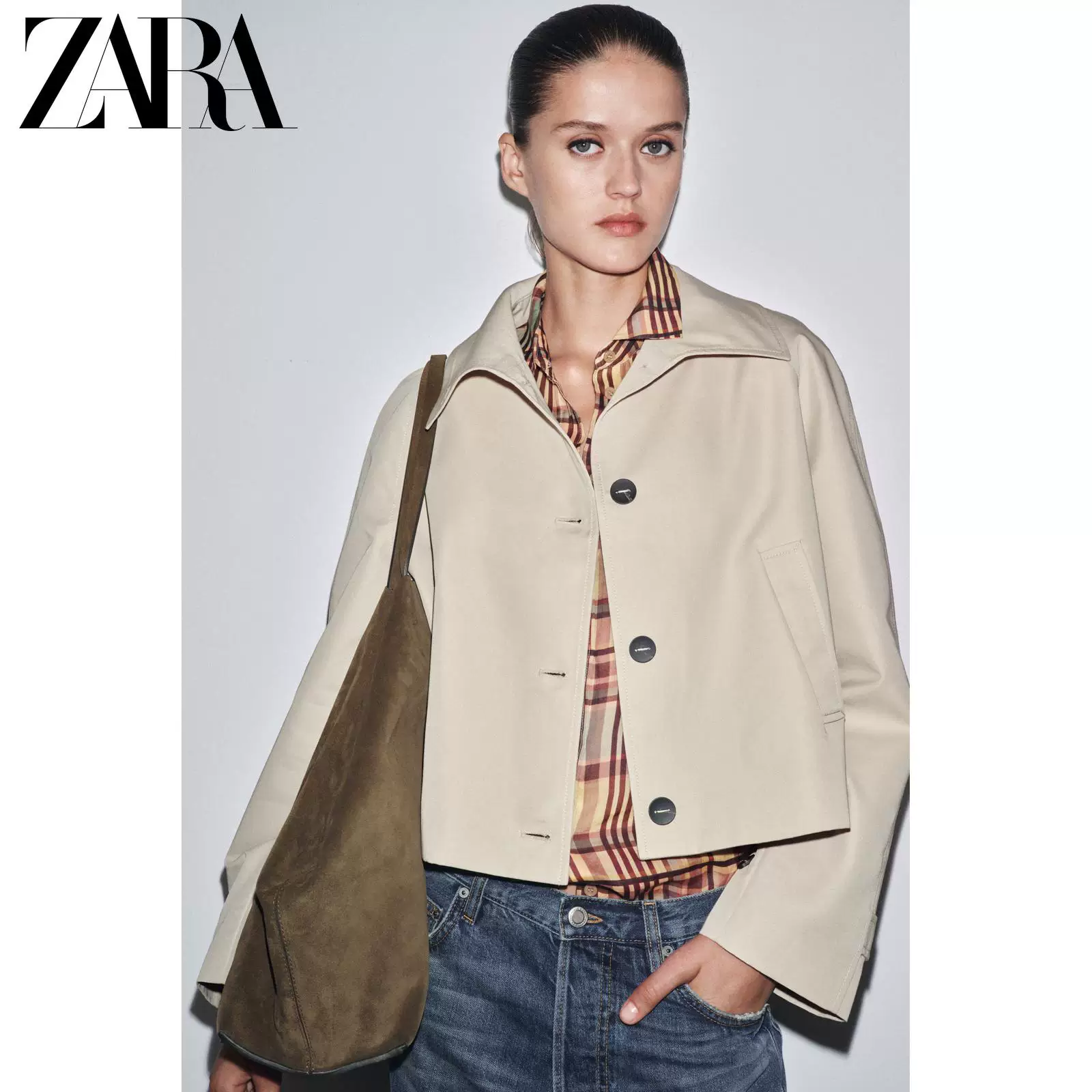 Сезонная распродажа ZARA Женское ZW Серия водостойкий куртка с высоким воротником длинный рукав короткая ветровка 3833245 710