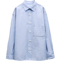 ZARA 2024 Autumn New Products Childrens Clothing Boys Pocket Striped Long-Sleeved Shirt 7545680 400