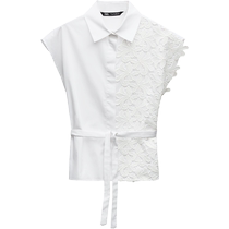ZARA2024 new autumn products womens color block lace cotton comfortable shirt 8195404 250