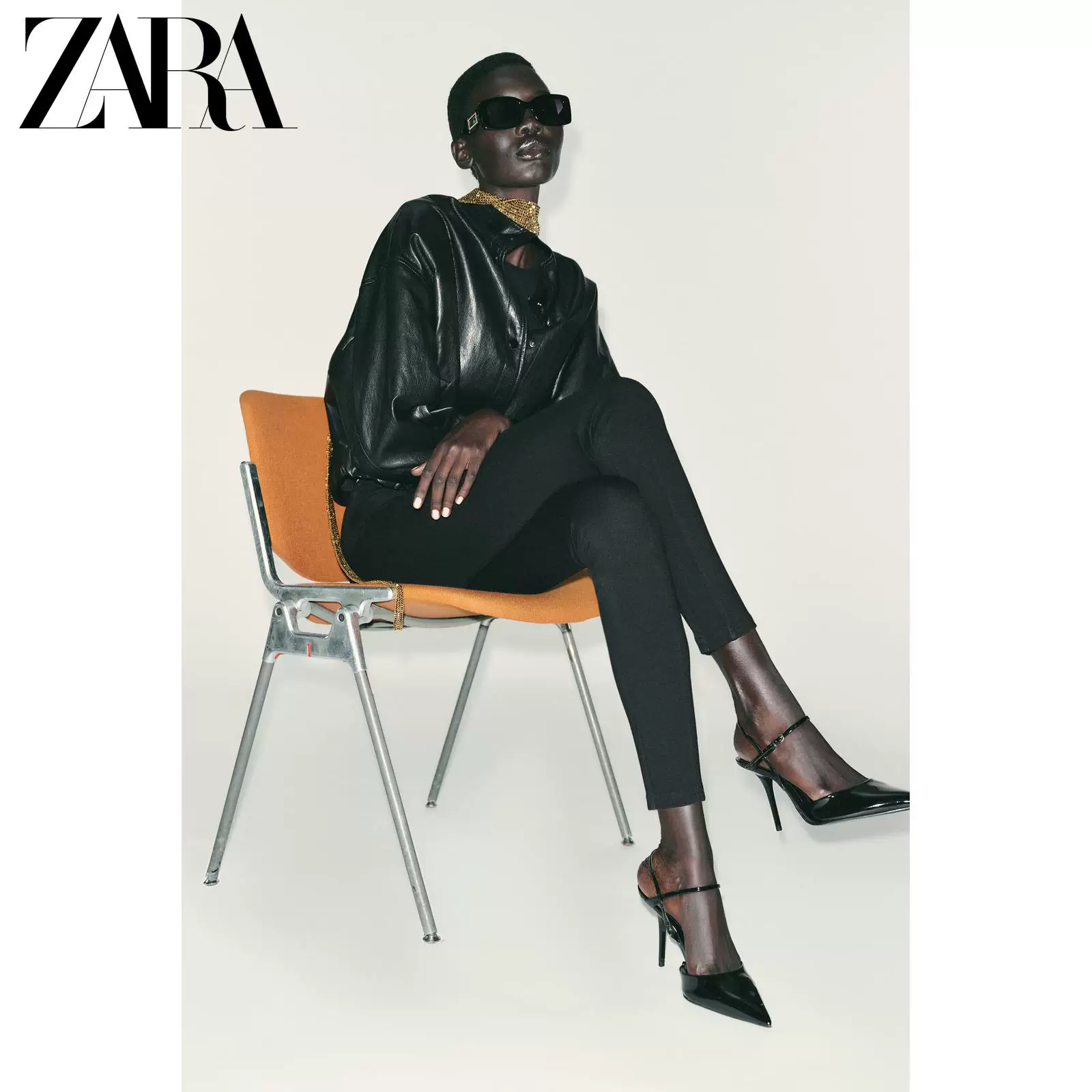 ZARA 2025 Осень Новинка Женские туфли с эффектом лакированной кожи, ремешок на лодыжке и шнуровка, высокие каблуки 2231610 800