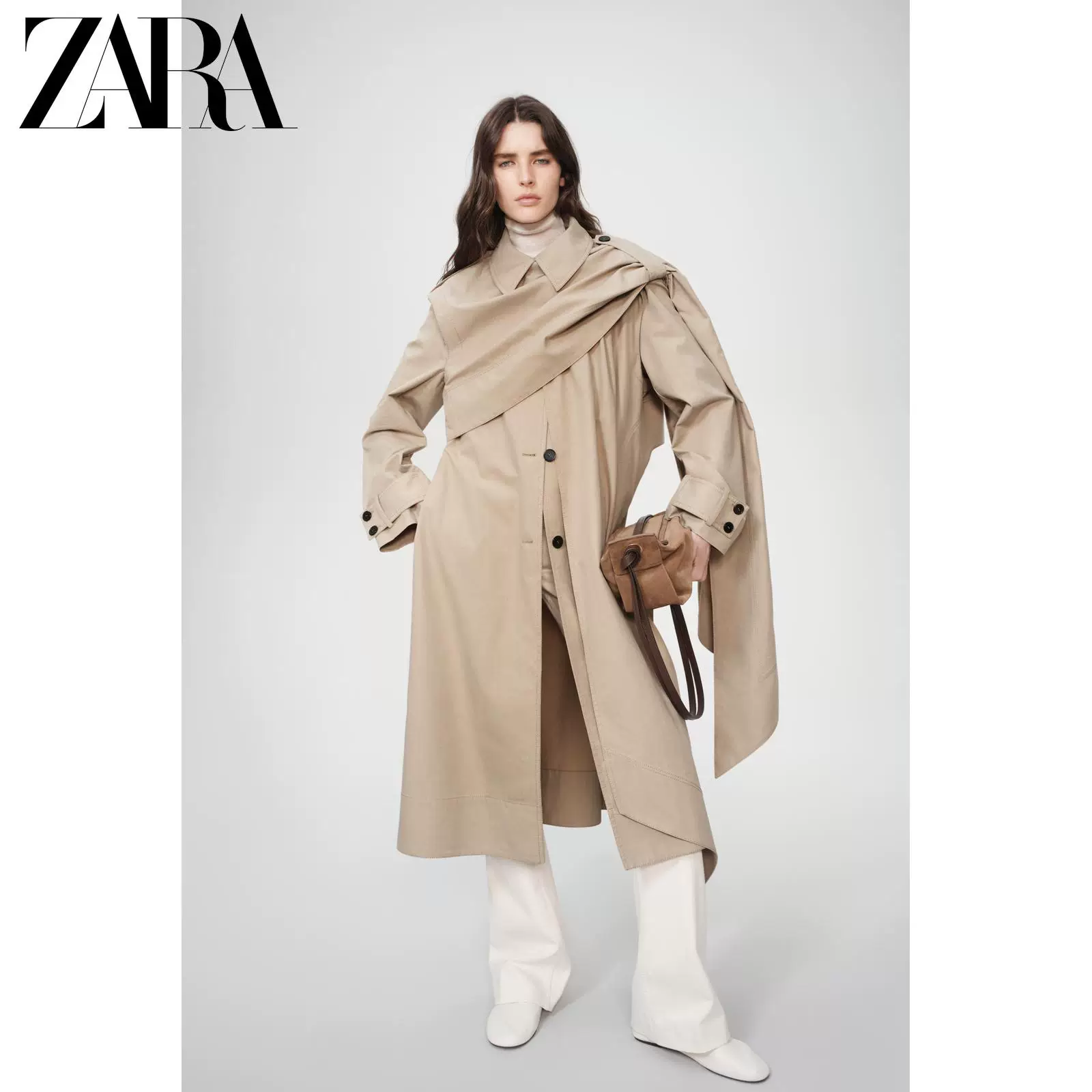 ZARA 26 весна и лето новые продукты женский ветровка с длинным рукавом, лацкан, съемный двухвостник жилет ветровик 2306136 710