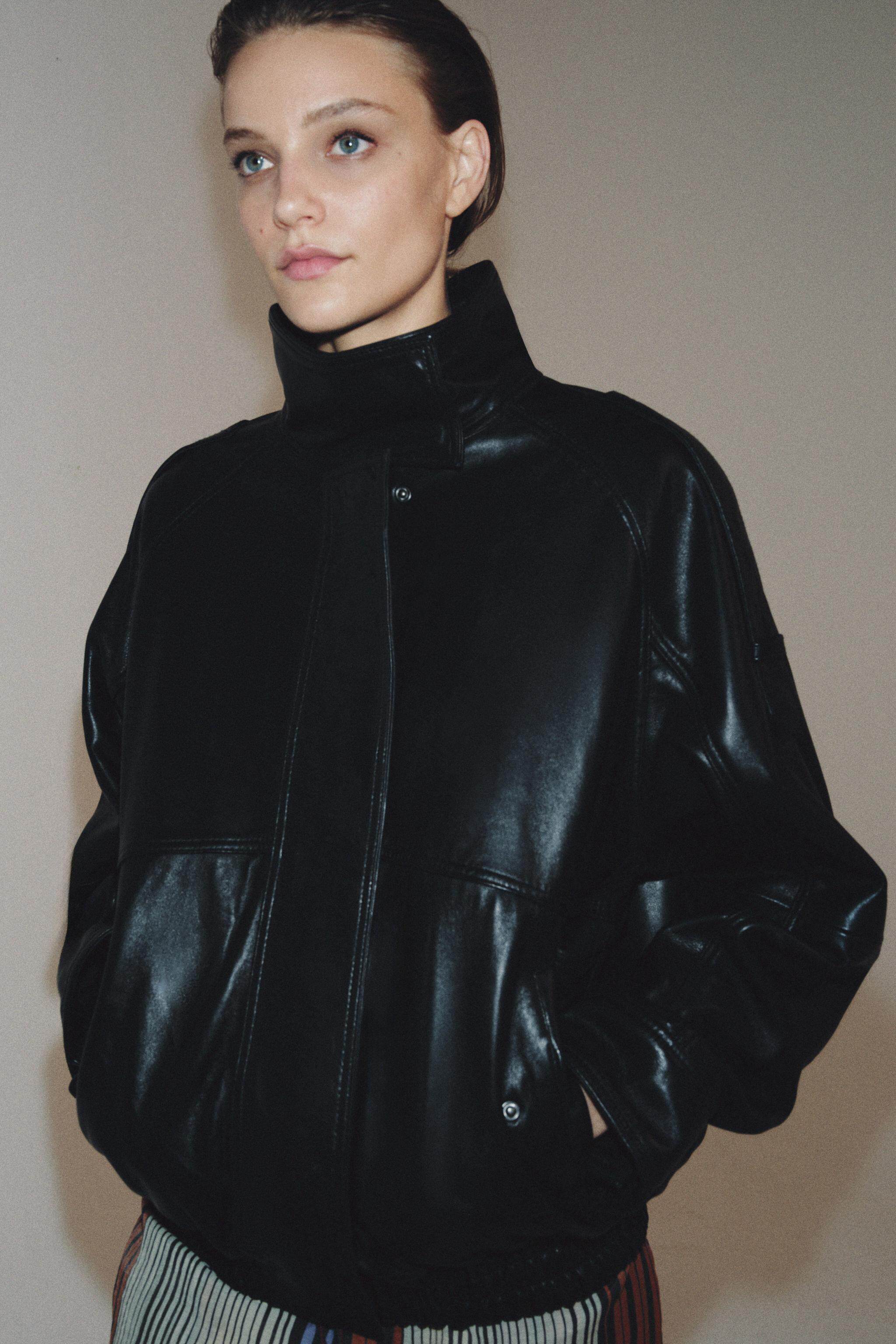 Кожаная куртка zara2026春夏新品 女装 zw 系列长袖高领纯皮革外套 5479241 800