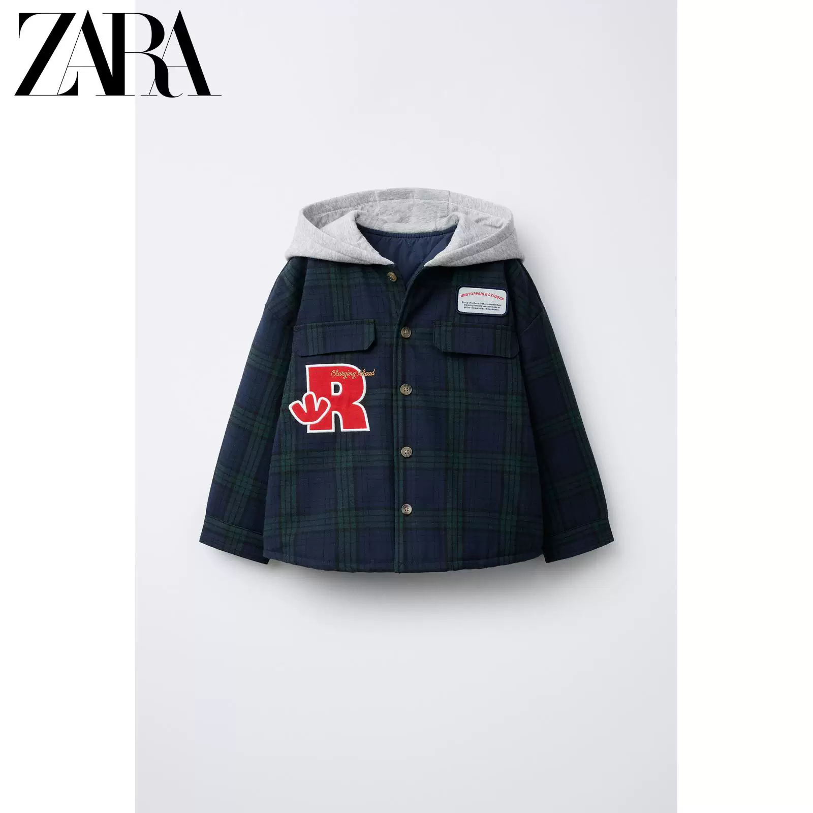 ZARA [скидка мужские детские куртка в клетку с капюшоном 6096507 401]