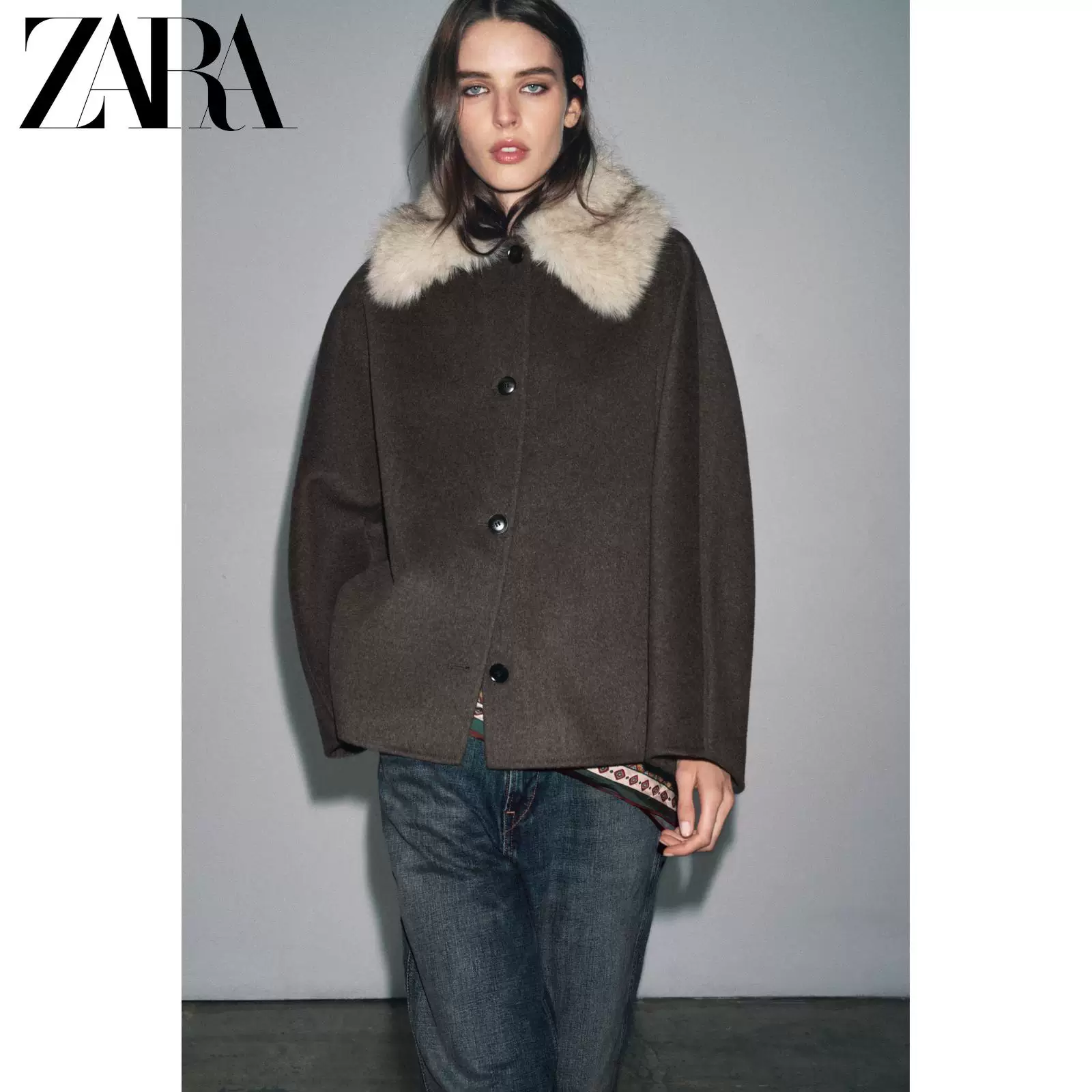 ZARA 2025 Осень новые товары женская ZW серия куртка с эффектом искусственного меха 7522241 075