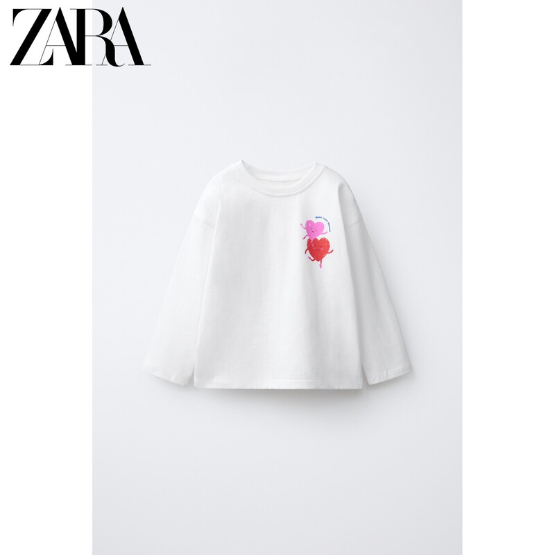 Zara2026 Early Autumn New Products for Baby Girls and Toddlers, Long-Sleeved Cotton Heart-Print T-Shirt 3443330 250 Zara2026 Early Autumn New Products for Baby Girls and Toddlers, Long-Sleeved Cotton Heart-Print T-Shirt 3443330 250