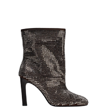 ZARA2024 new autumn and winter womens shoes silver glossy decorative mid-heel ankle-length round-toe cat-heeled boots 1144410
