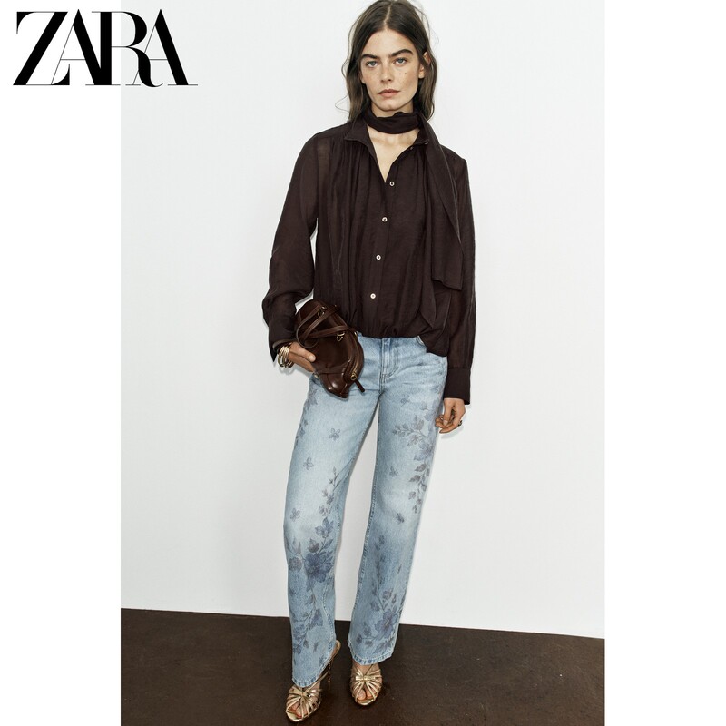 Zara2026 Autumn New Collection Women's Long Sleeve Stand Collar Pleated Adjustable Scarf Shirt 7970506 700 Zara2026 Autumn New Collection Women's Long Sleeve Stand Collar Pleated Adjustable Scarf Shirt 7970506 700