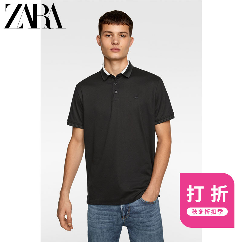 ZARA【打折】新款 男装 丝光处理饰层短袖POLO衫06462302800