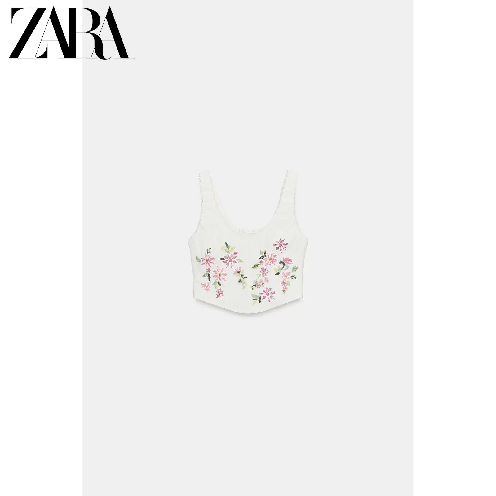 КОРСЕТНЫЙ ТОП (ZARA) Вышитый текстурный, круглый вырез, широкие бретели, 100% полиэстер