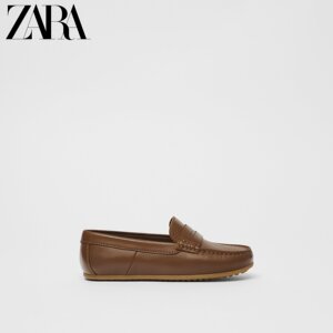 ZARA 新款 儿童鞋男童 棕色牛皮革船鞋乐福鞋 14508730100