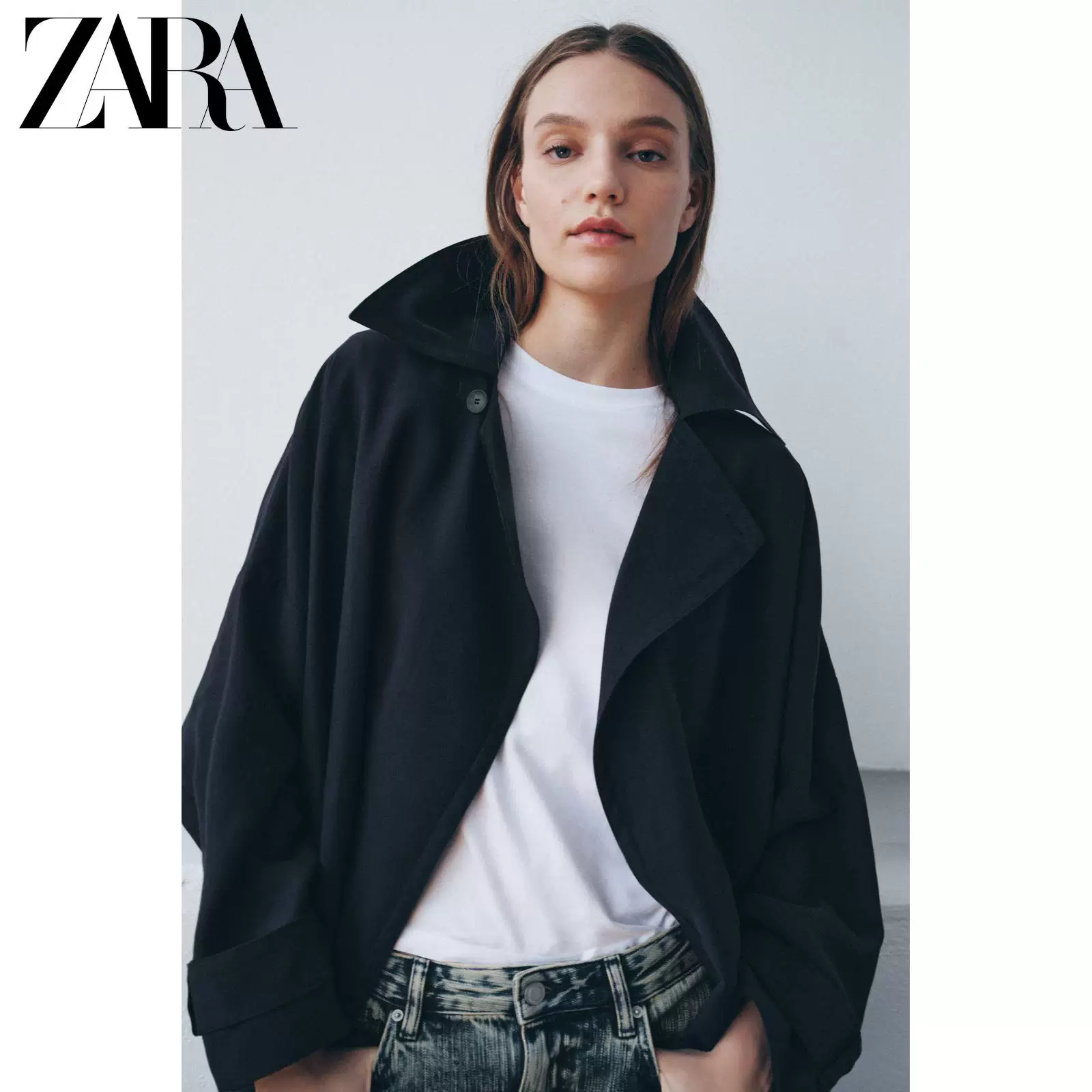 ЖЕНСКАЯ куртка-ветровка длинный рукав с лацканом и Draped(ZARA) 6136045 401
