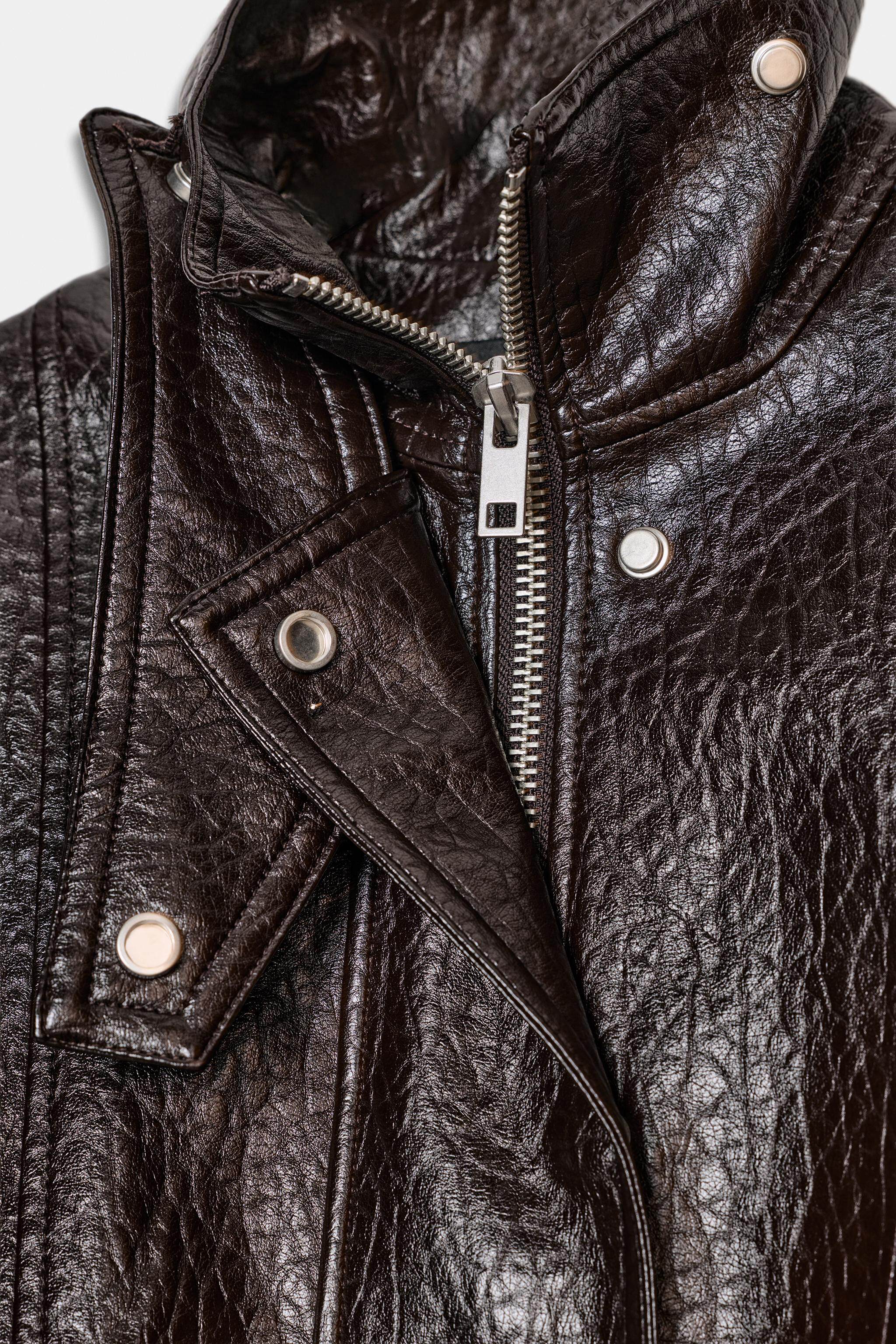Кожаная куртка zara2026春夏新品 女装 zw系列长袖翻领皮革效果外套 3548049 700