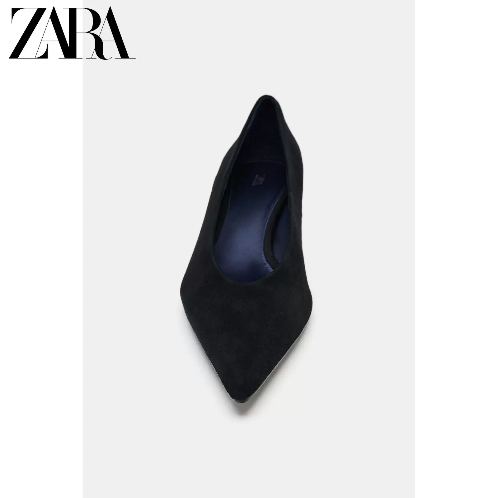 ZARA 2025 зима новые продукты женские туфли черный замша кошачья пятка носок мюли 1240710 800