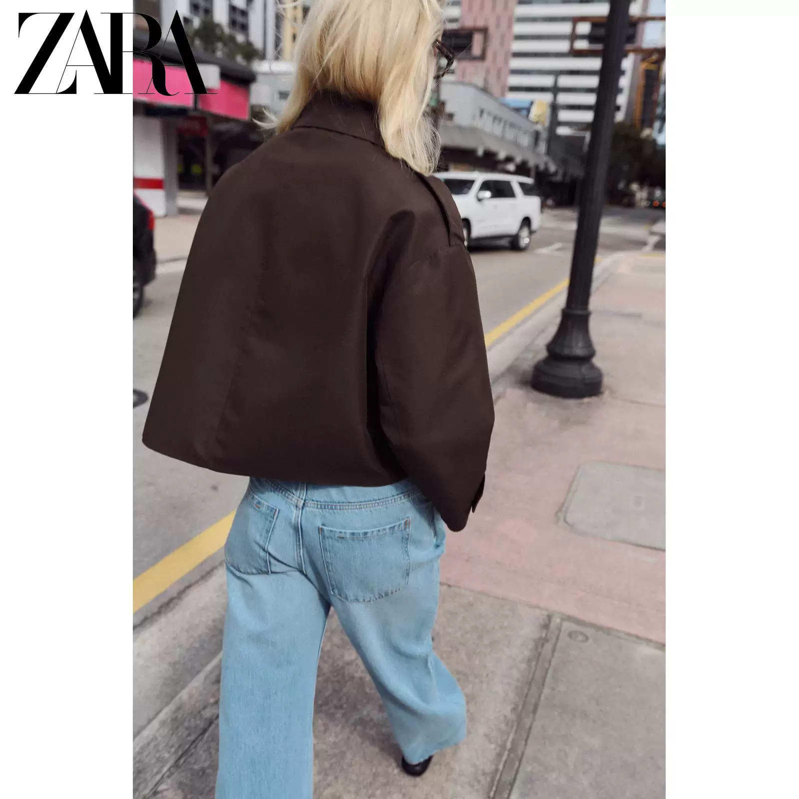 ZARA 2026 весна-лето новые поступления Женские длинный рукав лацкан свободный короткий двубортный ветрозащитник 3046352 700