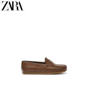 ZARA 新款 儿童鞋男童 棕色牛皮革船鞋乐福鞋 14508730100