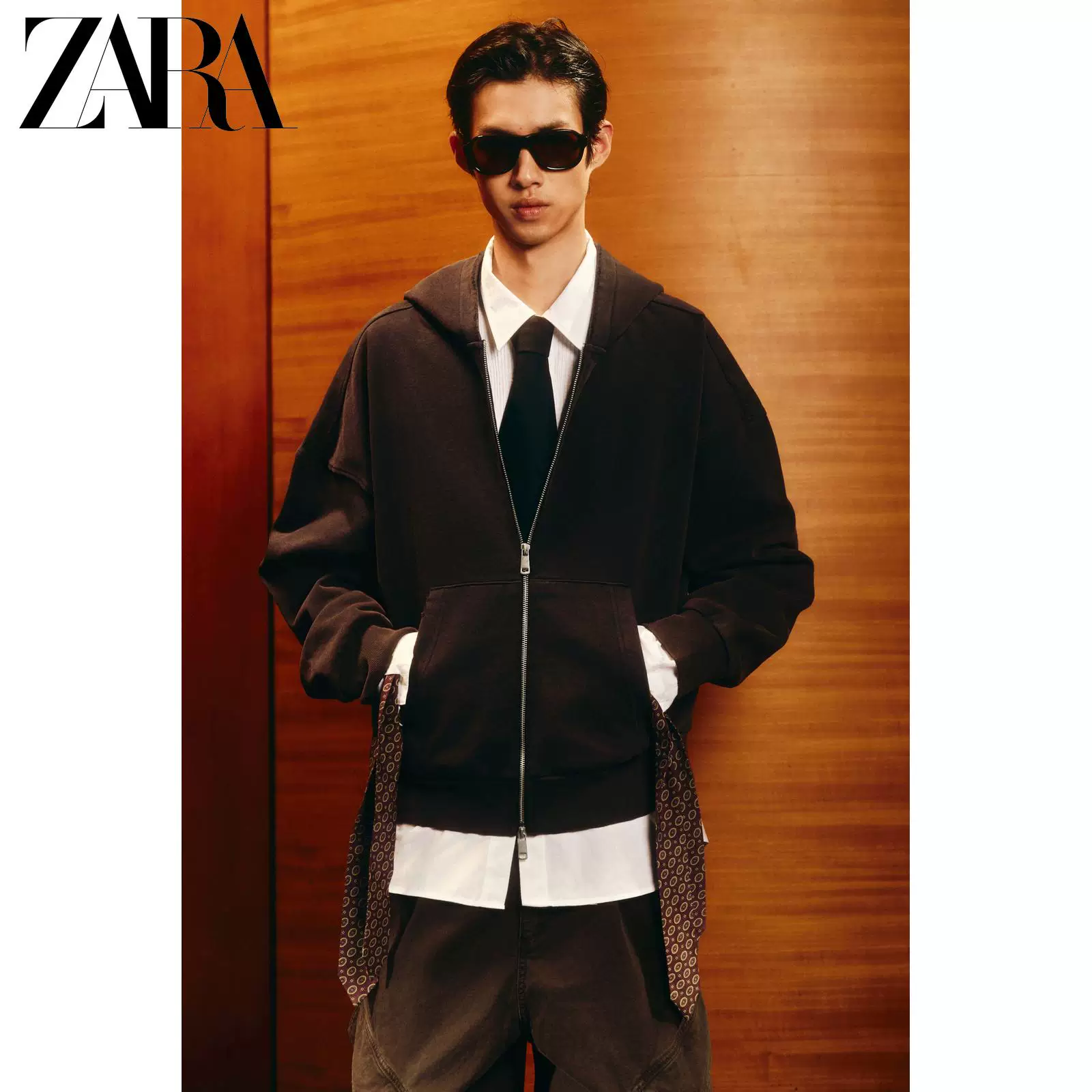 ZARA 2025 зима новые изделия мужская стиренная куртка с капюшоном на молнии 3443401 686