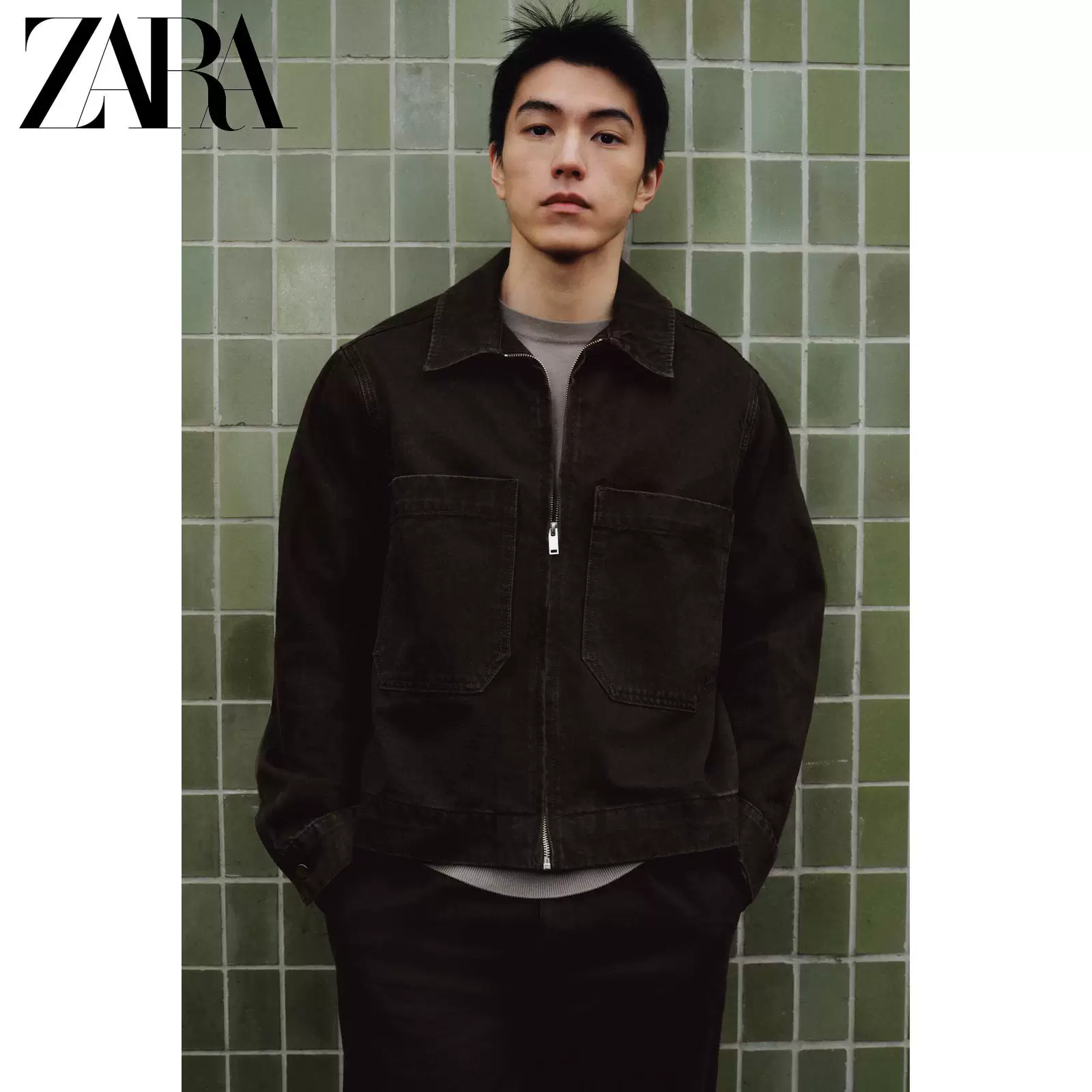 ZARA 2026 весна-лето новые поступления мужская укороченная хлопковая куртка с карманом декоративная структурная 0840480 700