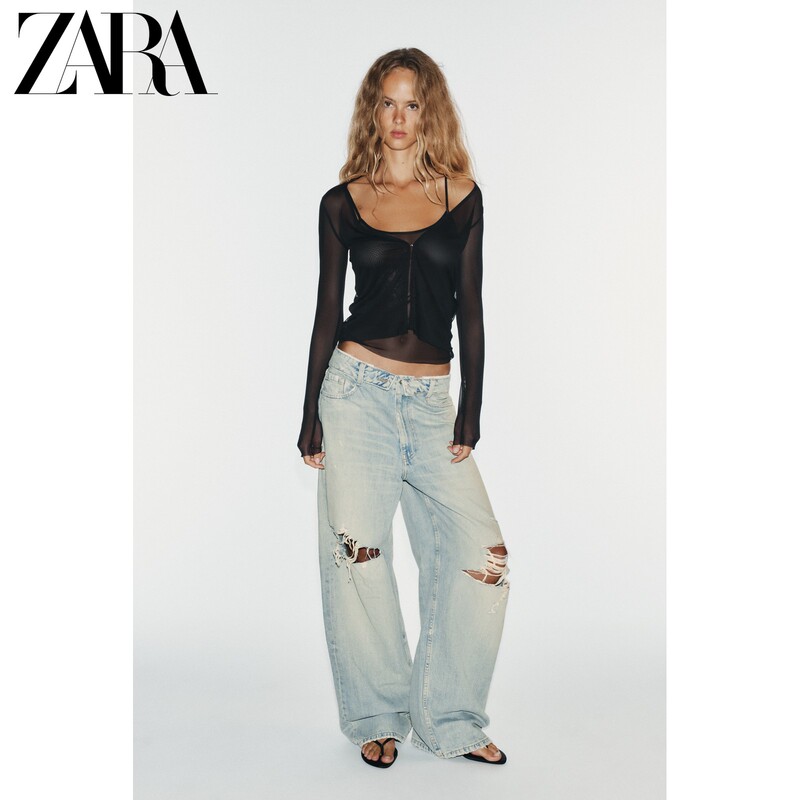 Zara2026 Early Autumn New Product Women's Long-Sleeved Double-Layer Silk Mesh Effect Jacket-Style Top 0264801 800 Zara2026 Early Autumn New Product Women's Long-Sleeved Double-Layer Silk Mesh Effect Jacket-Style Top 0264801 800