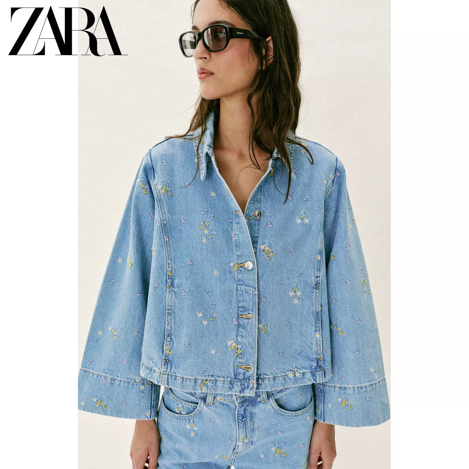 ZARA 2026 дамская Z1975 вышитый цветочным рисунком джинсовый жакет 7147032 427