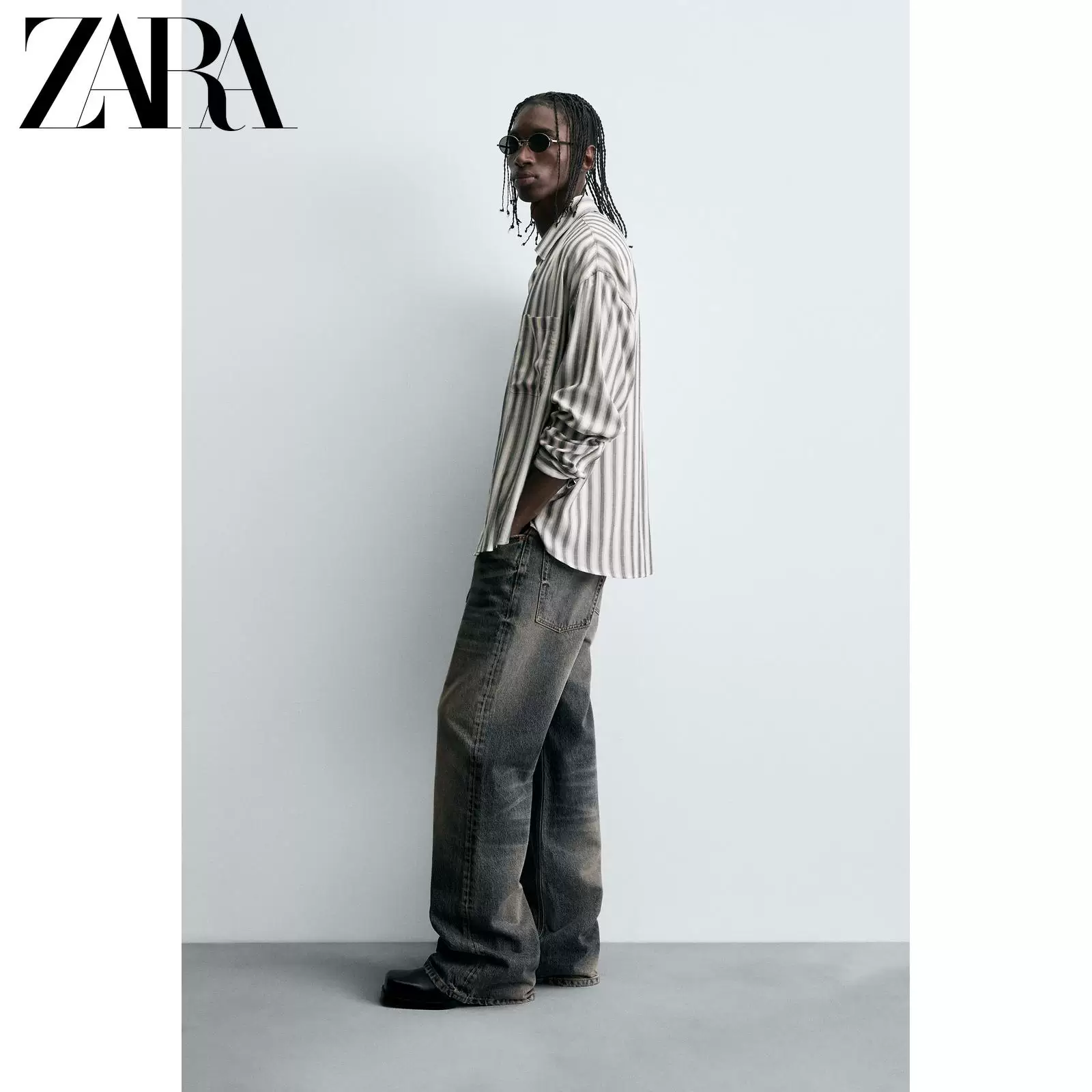Рубашка мужская хлопок вискоза в полоску с карманом и отделкой по кромке, SALE ZARA, 5921481 802