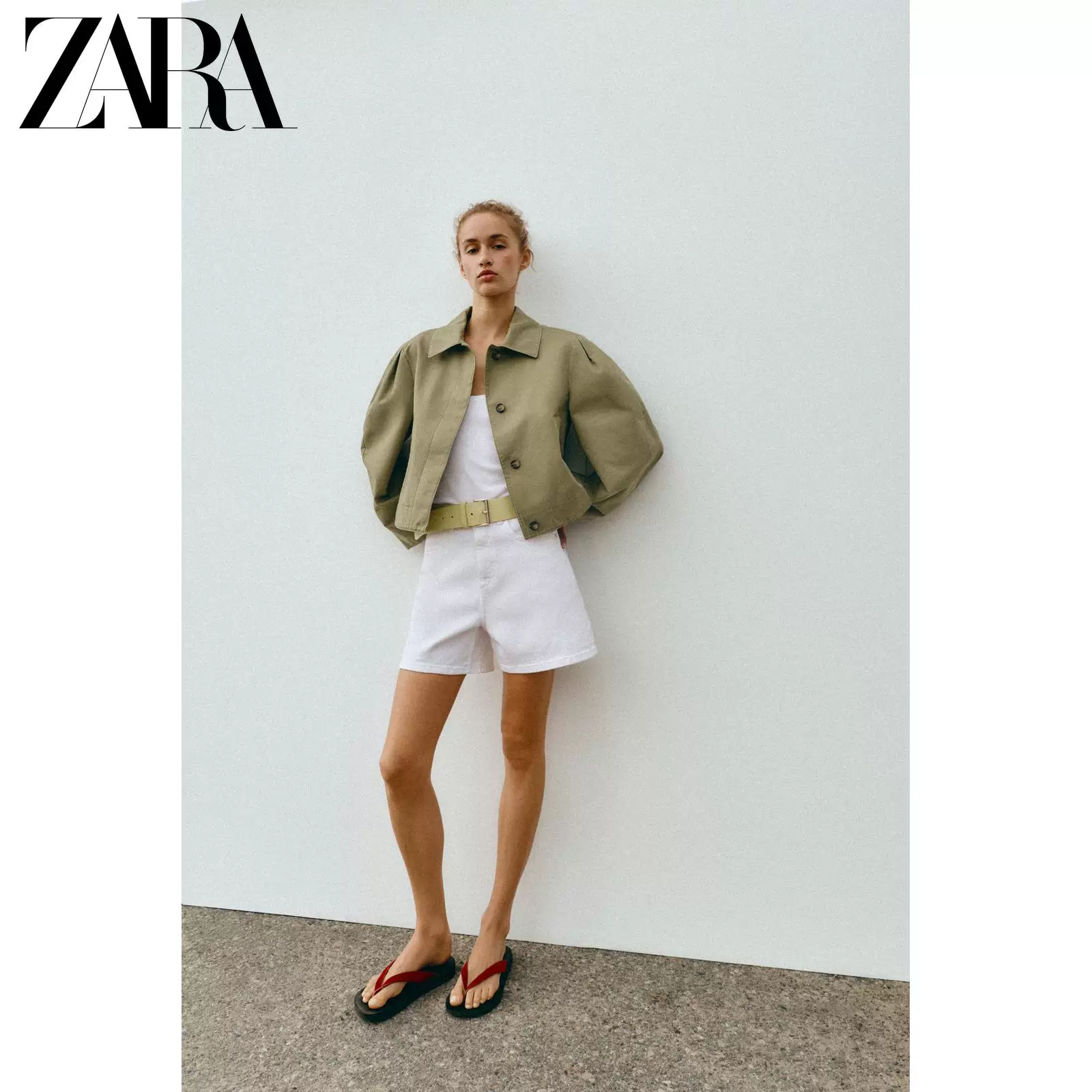 ZARA 26 новая весна и лето женская одежда длинный рукав лацкан стиранный эффект короткая куртка 6119020 505