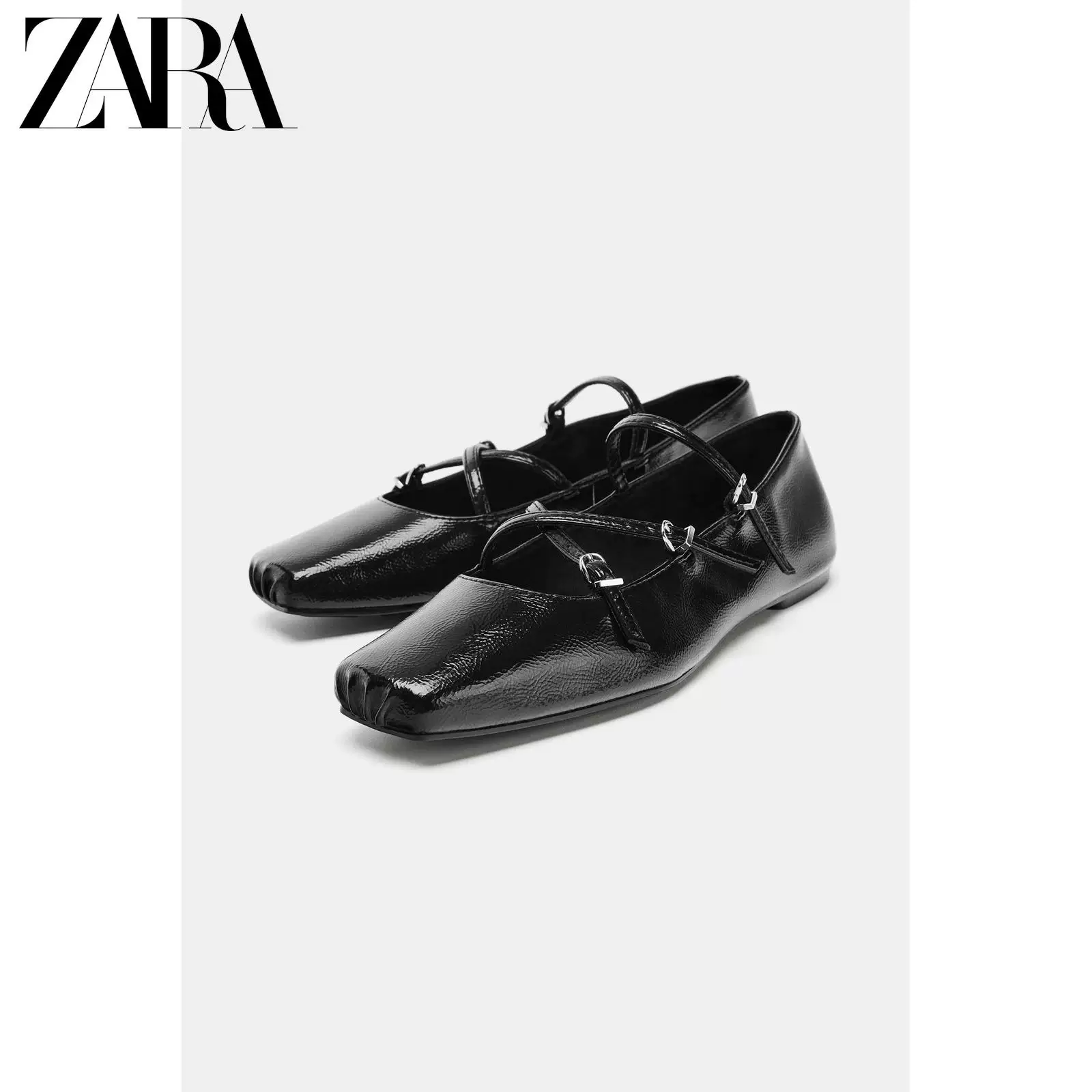 Обувь для женщин ZARA 2026 весна-лето, Mary Jane с трещиноватым эффектом, балетные туфли round toe 2813610 800
