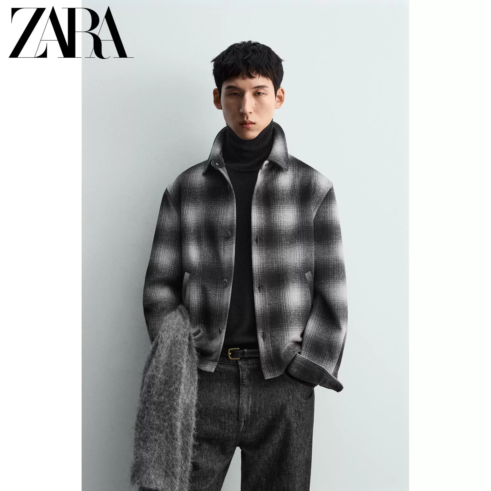 ZARA 2025 Зимние новинки мужская свободная лацканная рубашка с длинным рукавом клетчатая куртка 4391900 084