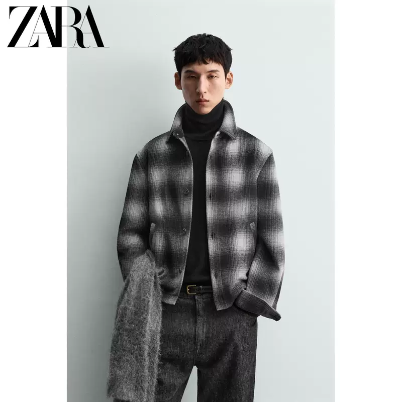 ZARA 2025 Зимние новинки мужская свободная лацканная рубашка с длинным рукавом клетчатая куртка 4391900 084