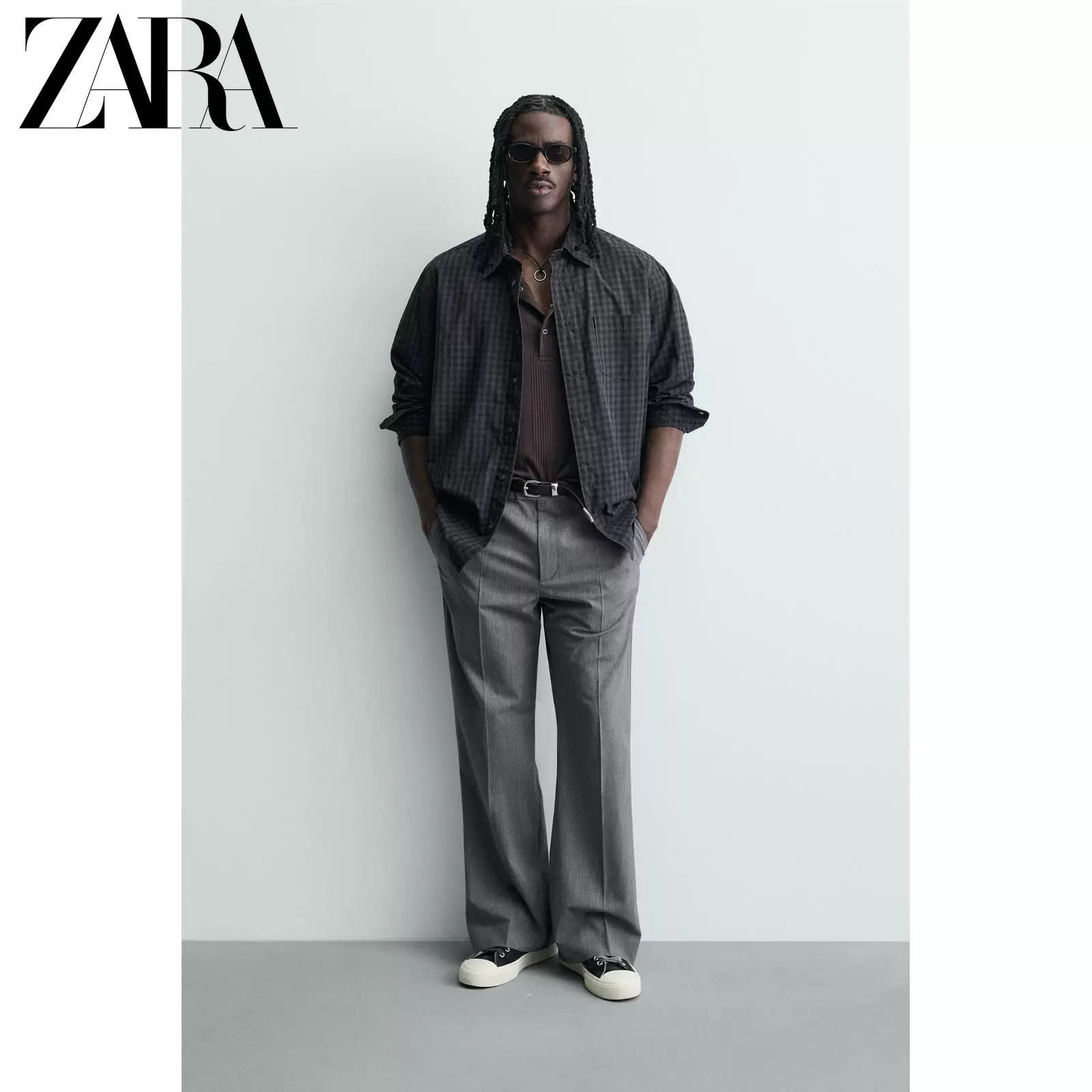 ZARA новые поступления весна-лето 2026 Мужская клетчатая свободная посадка с лацканом рубашка с длинным рукавом 6103414 485