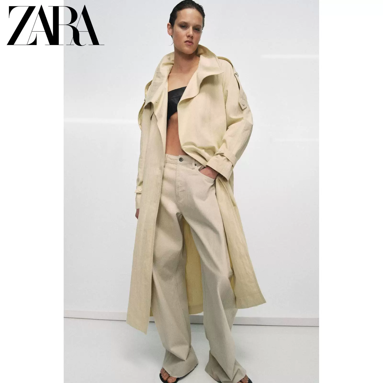 ZARA 2026 Spring and Summer New Products Women's ZW Series Long Sleeve High Collar Tie Strap Windbreaker 0518051 725