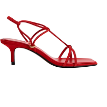 ZARA new autumn products womens shoes red drawstring square toe leather fashion high-heeled sandals 1305410 600