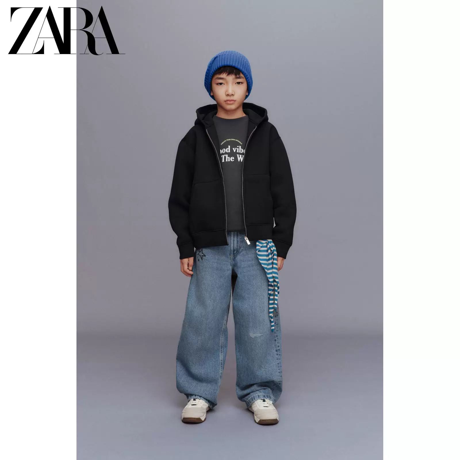 ZARA Летняя одежда с капюшоном, кардиган на молнии, длинный рукав