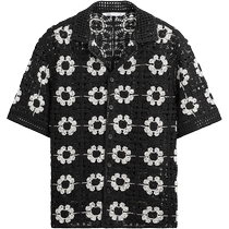 ZARA24 new summer product mens loose black pattern crochet casual short-sleeved shirt 7200310 800