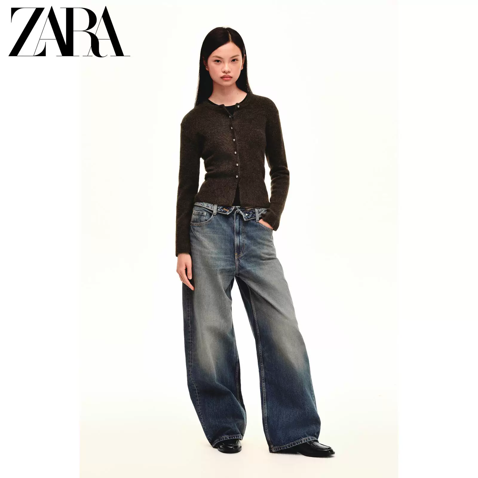 ZARA 2025 зима новые товары Женский лонгслив круглый вырез шарик пуговицы вязаная куртка 5536159 719