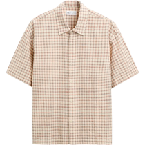 ZARA24 new summer product mens dark orange plaid short lapel short-sleeved shirt 6103320 614