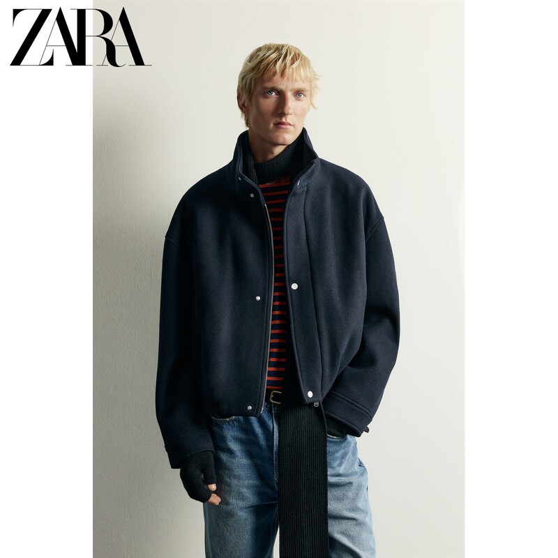 Zara2026 New Autumn Products Men's Clothing Short Stand-Up Collar Jacket Made of Woolen Fabric 1437362 401 Zara2026 New Autumn Products Men's Clothing Short Stand-Up Collar Jacket Made of Woolen Fabric 1437362 401
