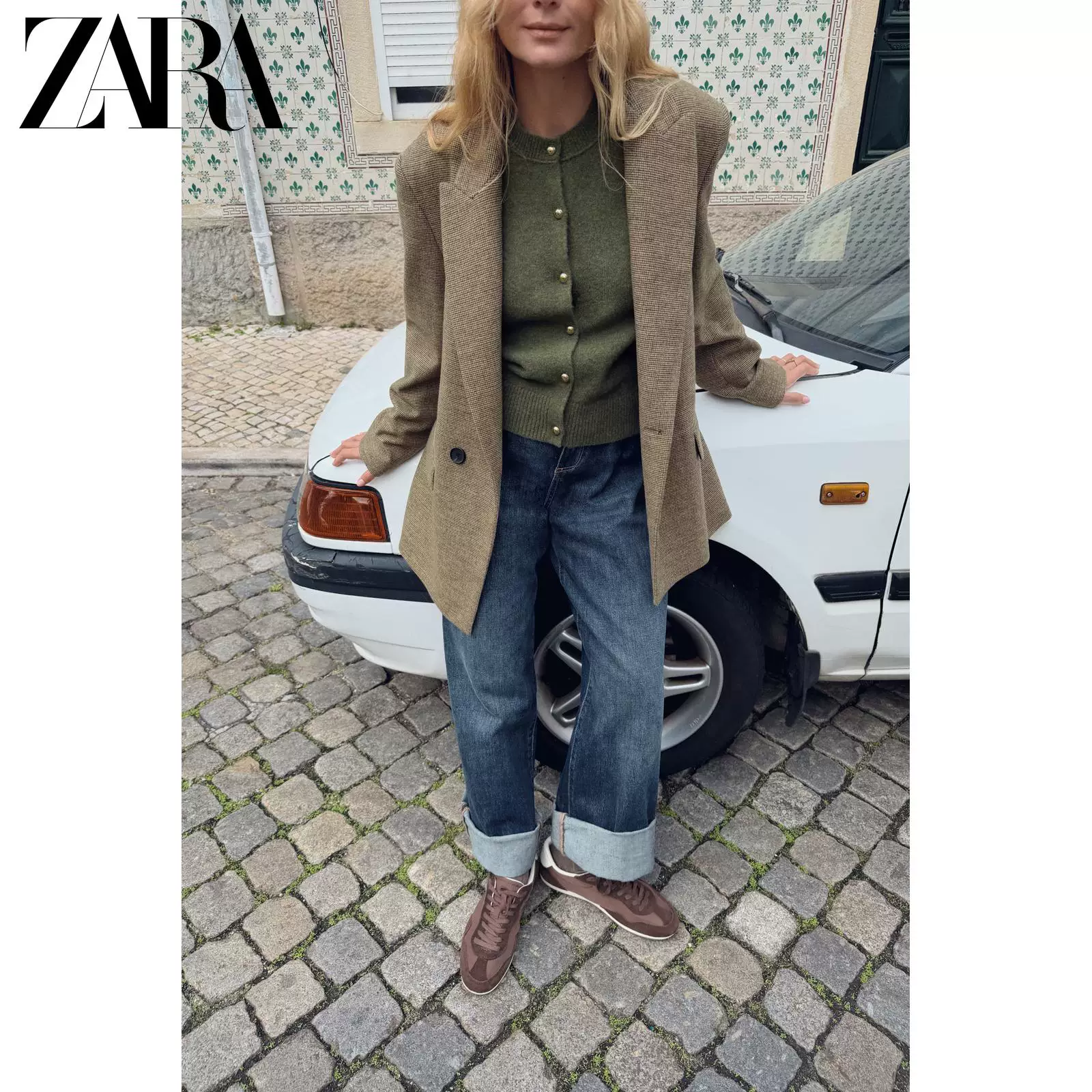 ZARA 2025 Зимние Новинки Женская Платье длинный рукав круглая горловина шарик пуговица связанный жакет 1509114 524