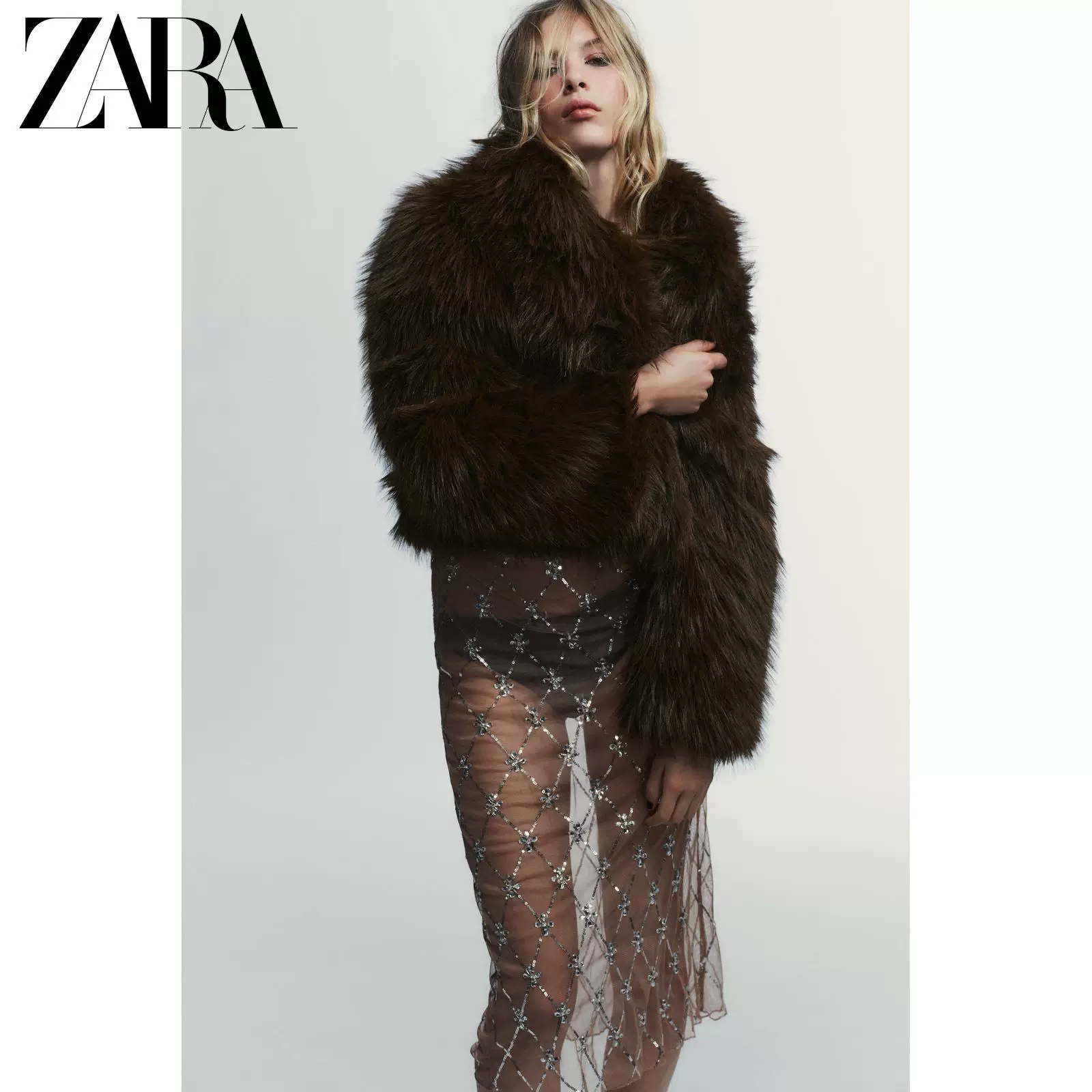 ZARA 25 новых зимних товаров TRF женская верхняя одежда из искусственного меха короткая куртка 8490832 800