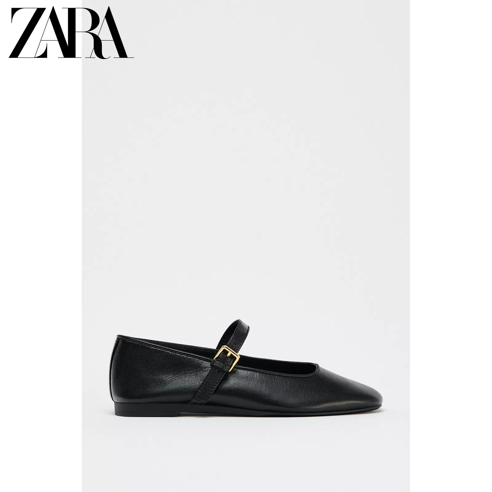 ZARA 25 новых летних товаров женская обувь черный кожаный носок круглый мысок туфли Mary Jane балет flats 3502510