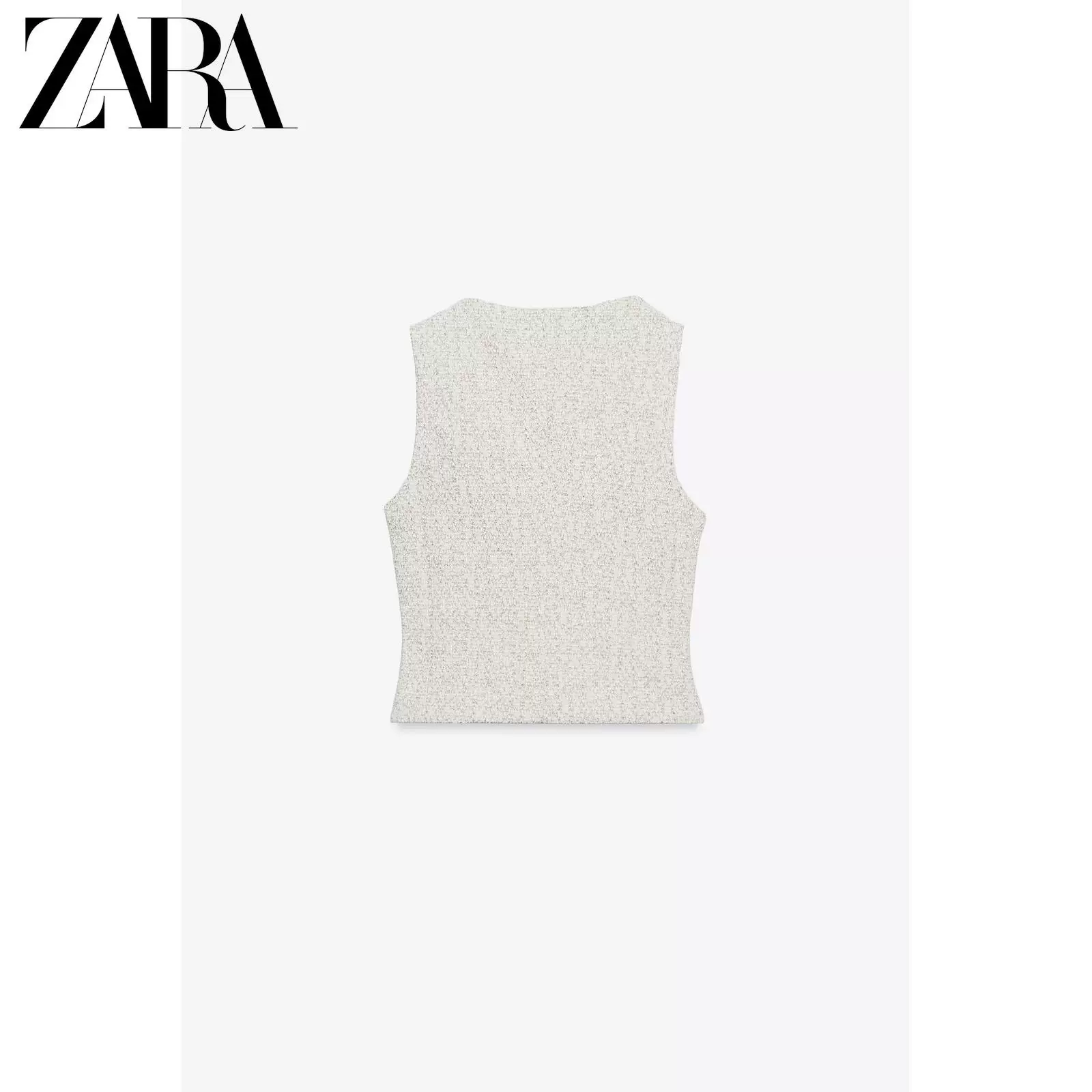Специальное предложение ZARA Женский топ без рукавов с V-образным вырезом, прямой крой, фактурная ткань, кнопки, 5039215 712