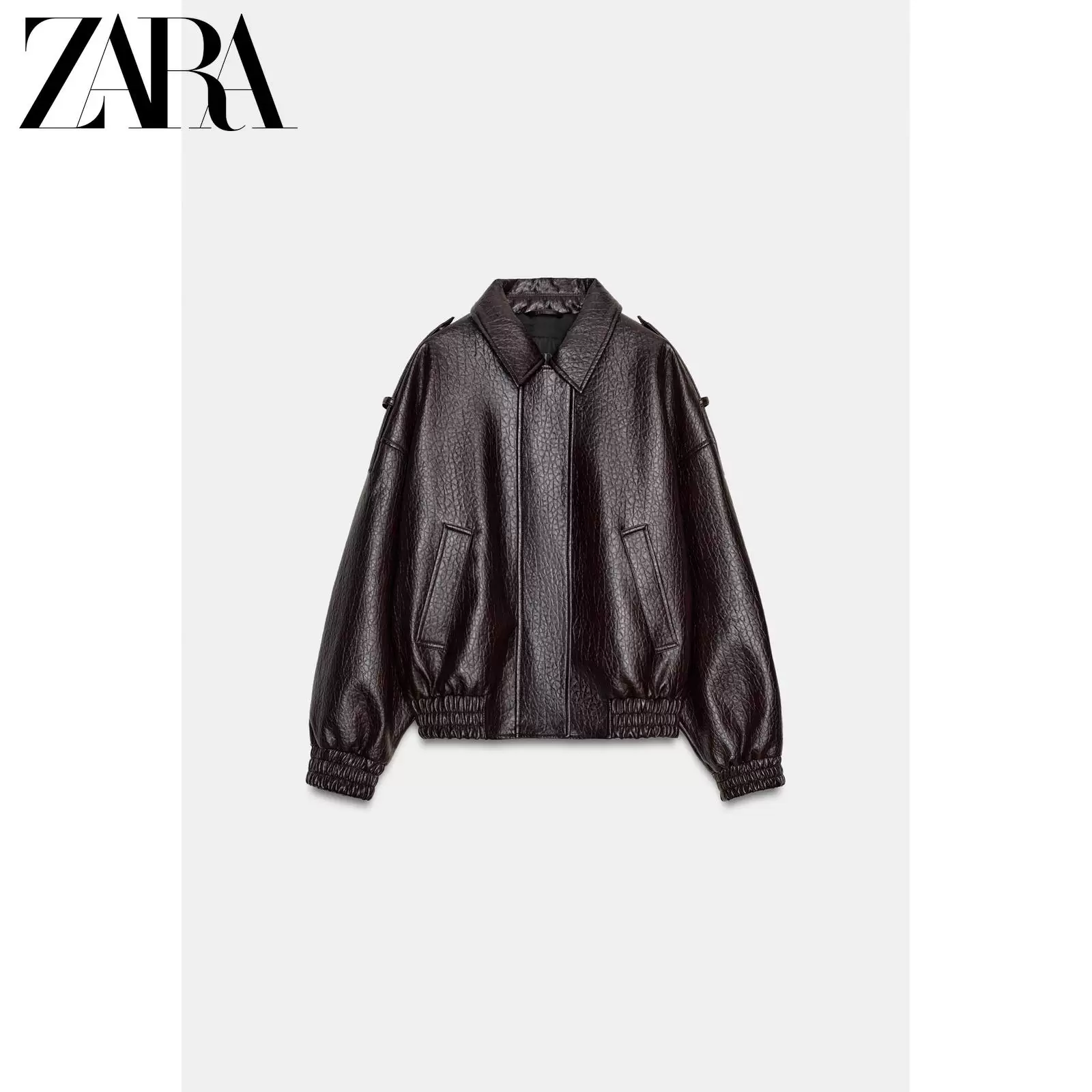 Бомбер (ZARA) серия ZW женский эффект кожи, покрытие PU, весна/лето