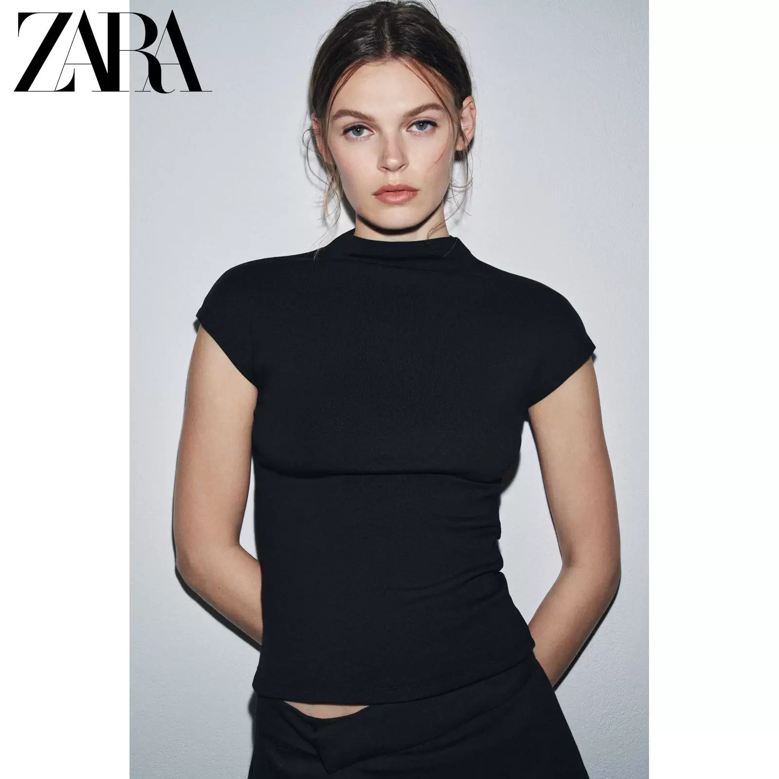 ZARA 2025 Осеннее новое поступление женская водолазка без рукавов из люоцелла смешанное пряже топ 0858730 800