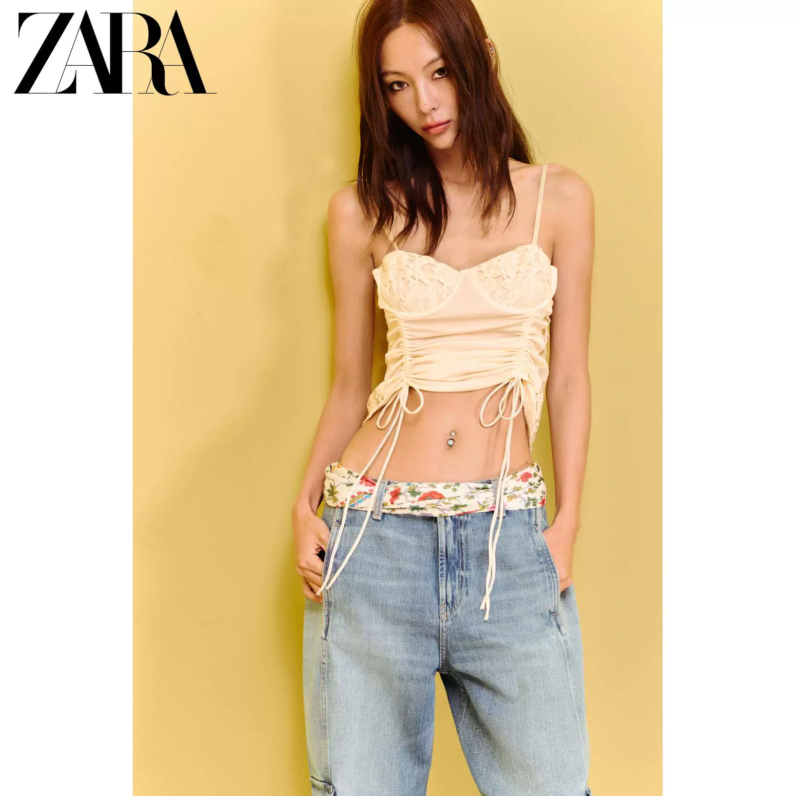 Специальное предложение ZARA для женщин, блуза-майка с ажурным воротником и вставками, тел./вырез 5039374 712