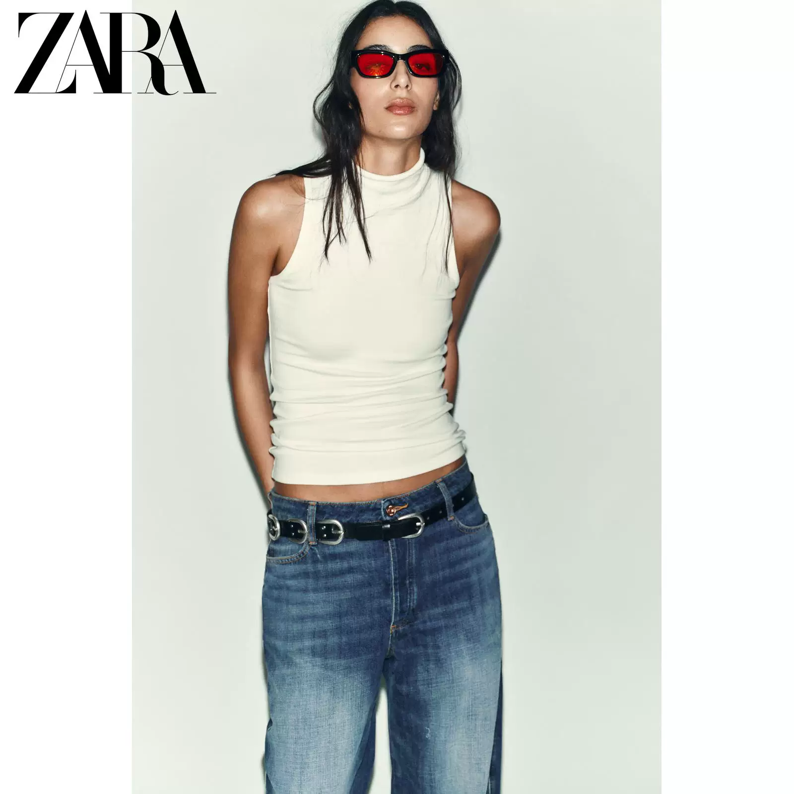 Безрукавый топ с водолазкой ZARA, хлопок с эластаном, для весны‑лета
