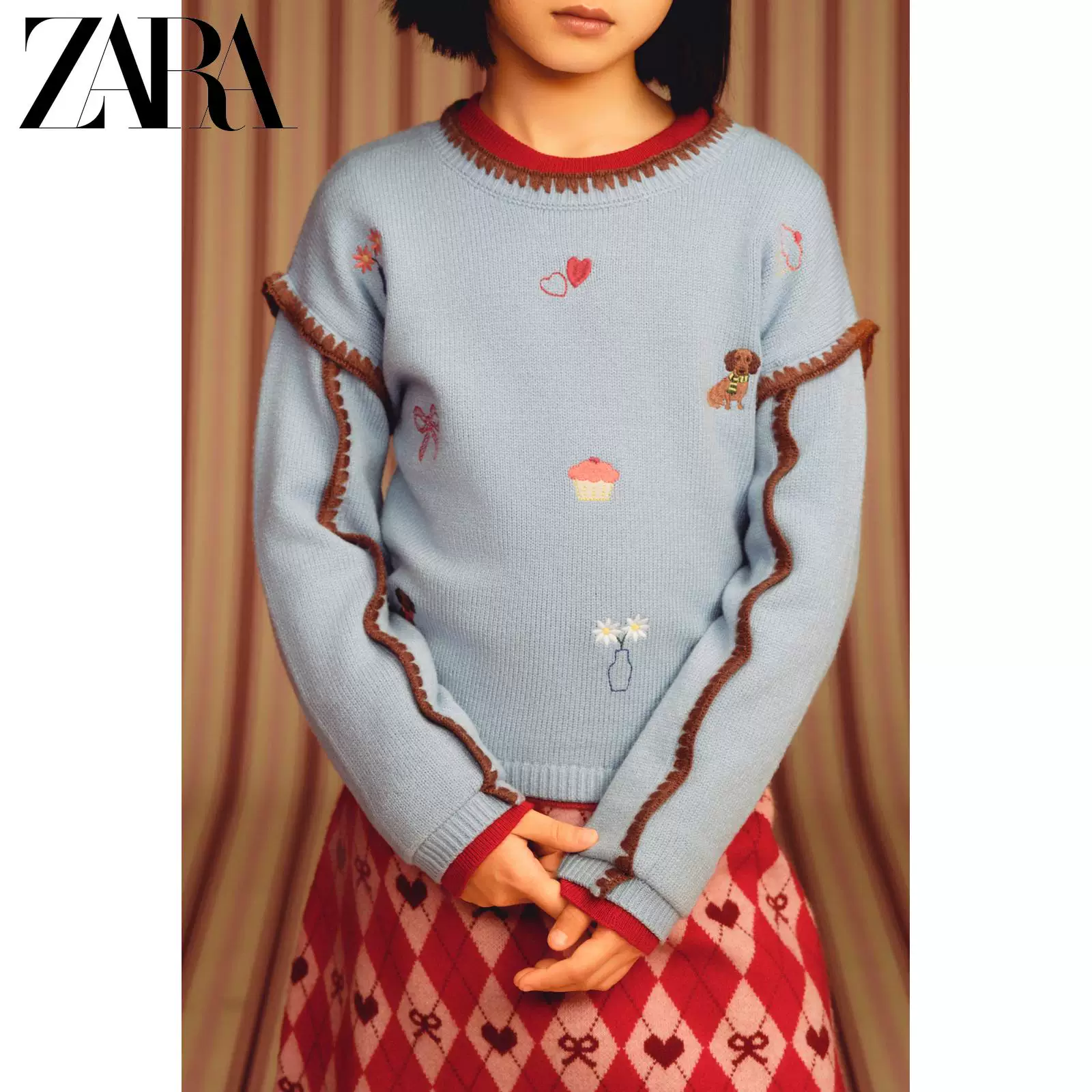 ДЕТСКАЯ одежда ZARA на весну-лето 2026: вязаный свитшот с вышивкой для девочек 5536610 406
