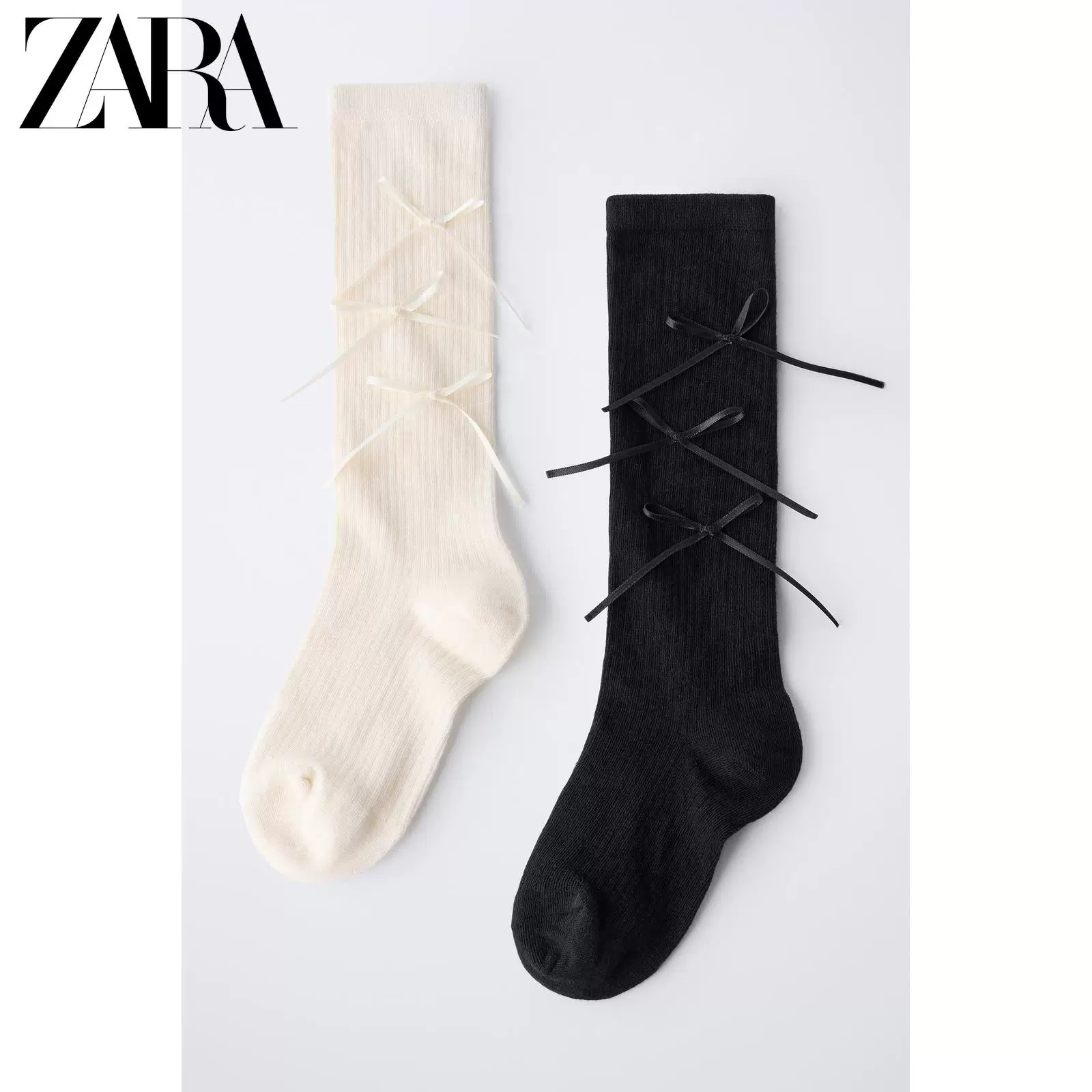 ZARA 2026 весна-лето новые товары детская одежда набор из двух пар носков с бантами длинные 1554701 084