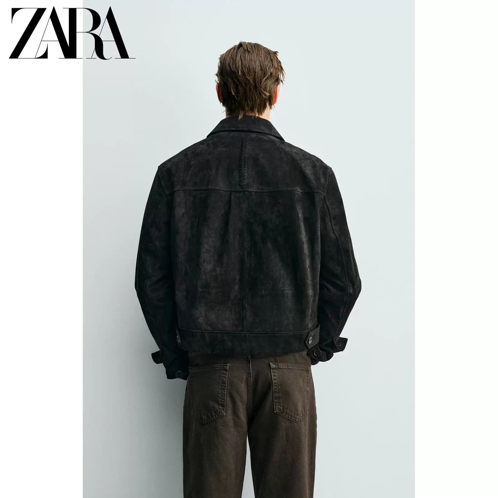 Кожаная куртка из замши мужская текстурная короткая весна-лето 2026 ZARA 3833400 800