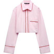 ZARA24 Spring new pint TRF womens dress with edging short Government Silk shirt 2616731620