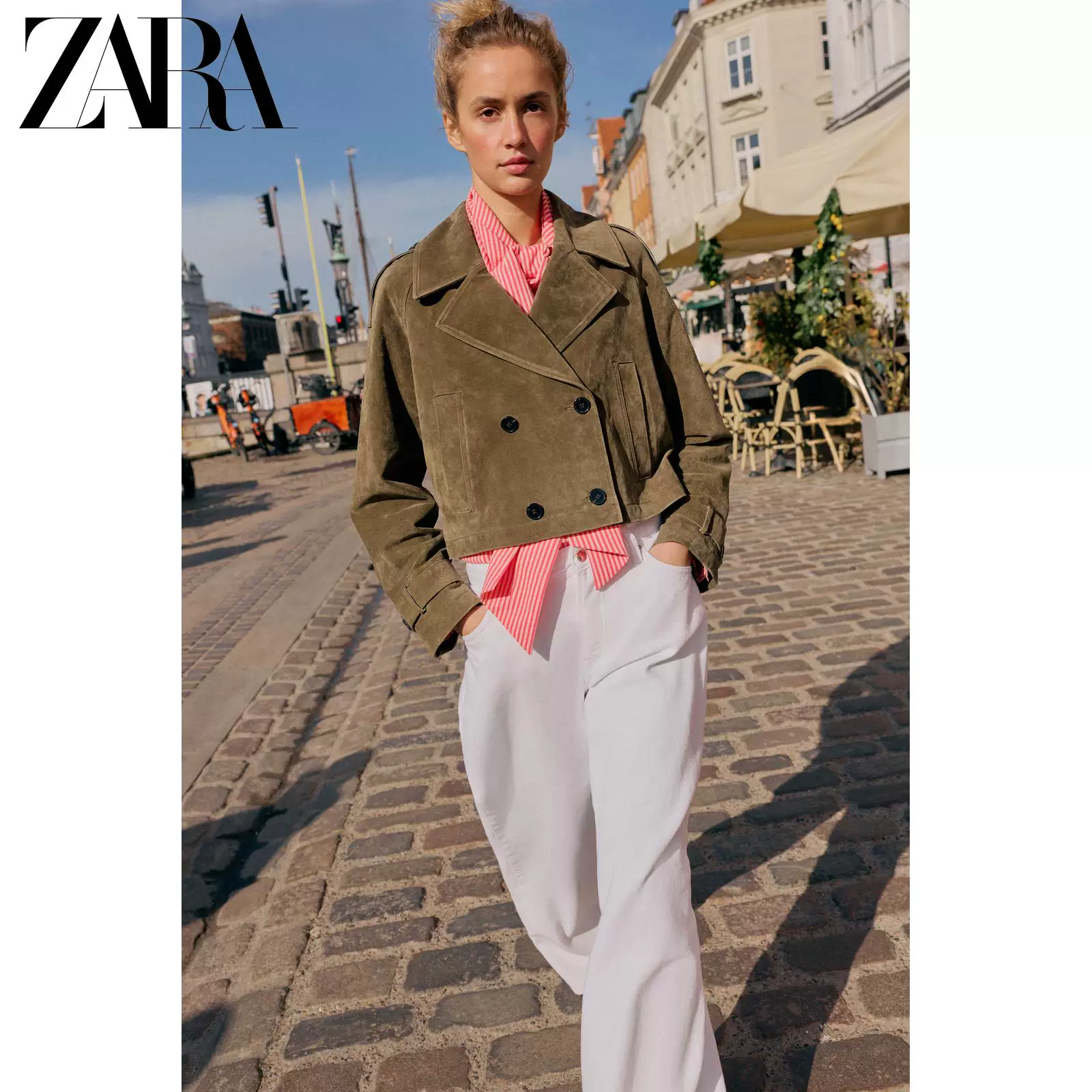 ZARA 2026 весна-лето новые товары Женское длинное рукав, лацк, чистая кожа, короткий двубортный ветровка 3046065 507